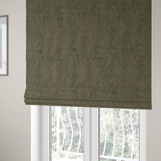 Palm Leaf Jungle Inspired Pattern Brown Coloured Soft Velvet Textured Upholstery Fabric JO-1426 - Roman Blinds