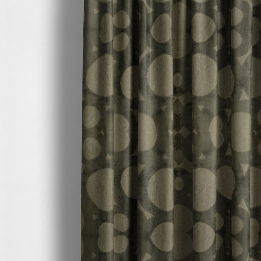 Circular Inspired Pattern Brown Coloured Soft Velvet Textured Upholstery Fabric JO-1428 - Made To Measure Curtains