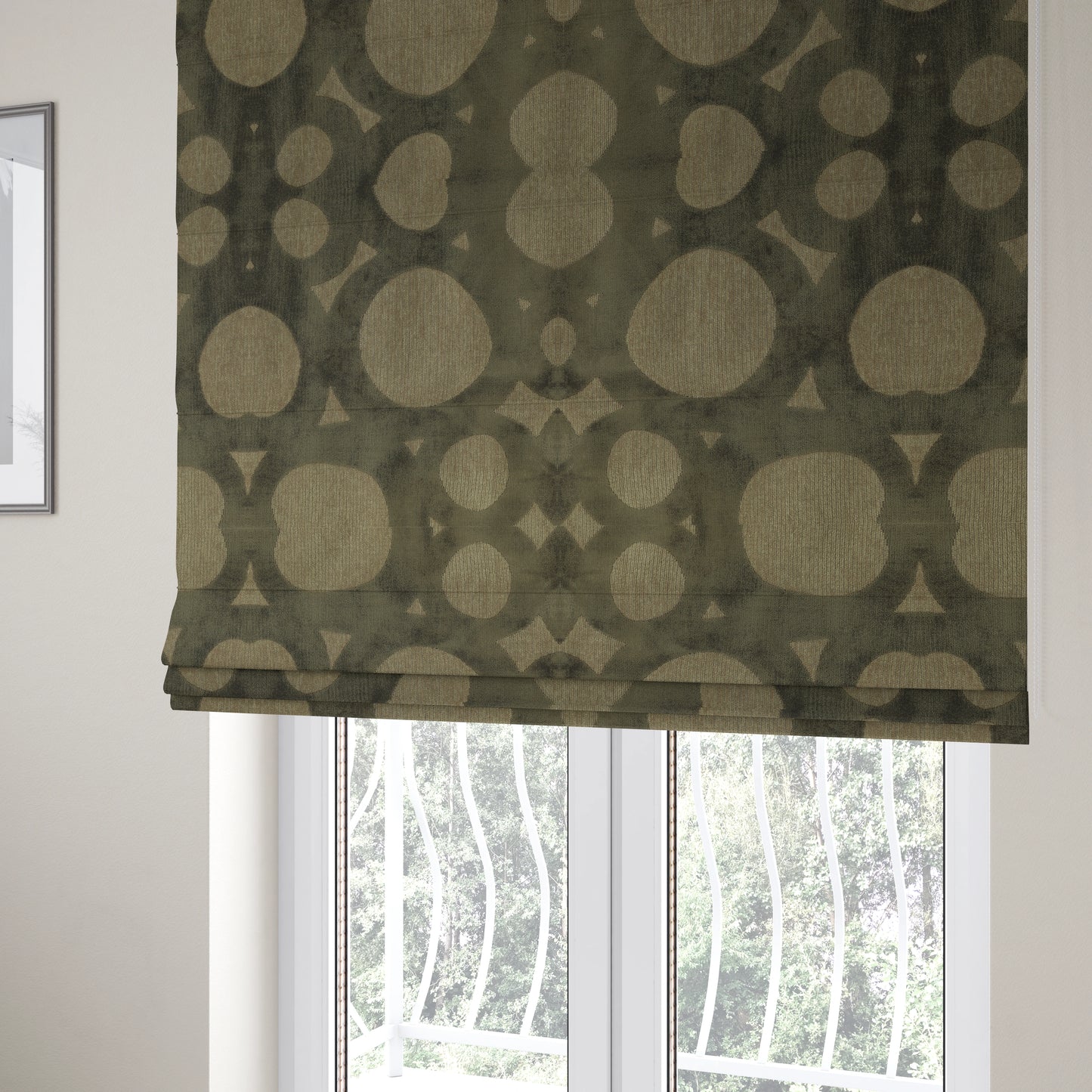 Circular Inspired Pattern Brown Coloured Soft Velvet Textured Upholstery Fabric JO-1428 - Roman Blinds