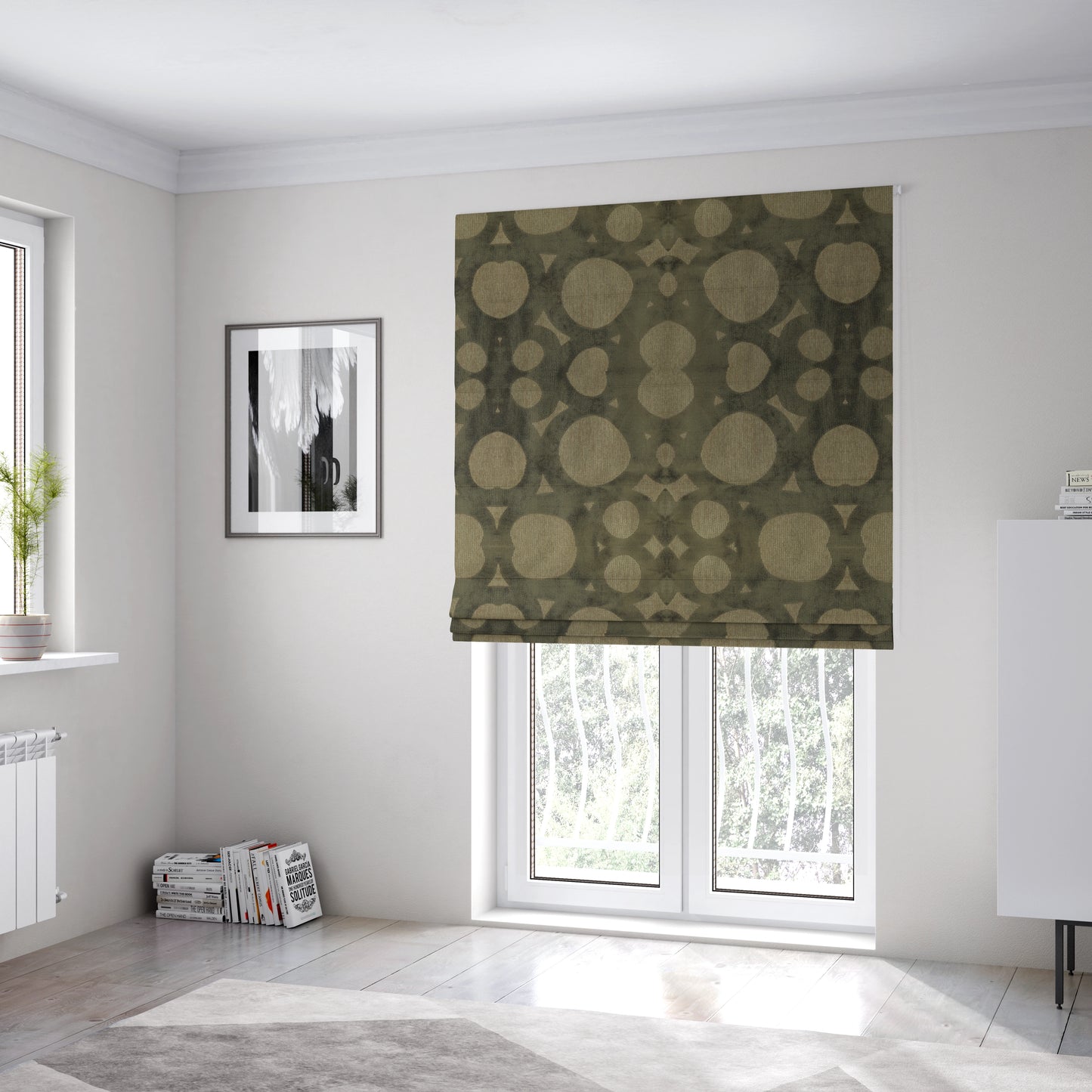 Circular Inspired Pattern Brown Coloured Soft Velvet Textured Upholstery Fabric JO-1428 - Roman Blinds