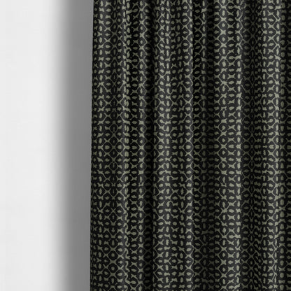 Geometric Small Inspired Pattern Black Coloured Soft Velvet Textured Upholstery Fabric JO-1429 - Made To Measure Curtains