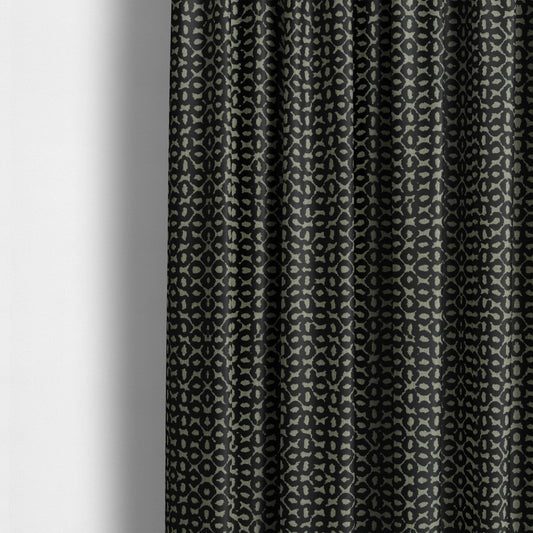 Geometric Small Inspired Pattern Black Coloured Soft Velvet Textured Upholstery Fabric JO-1429 - Made To Measure Curtains