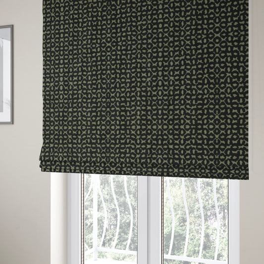 Geometric Small Inspired Pattern Black Coloured Soft Velvet Textured Upholstery Fabric JO-1429 - Roman Blinds