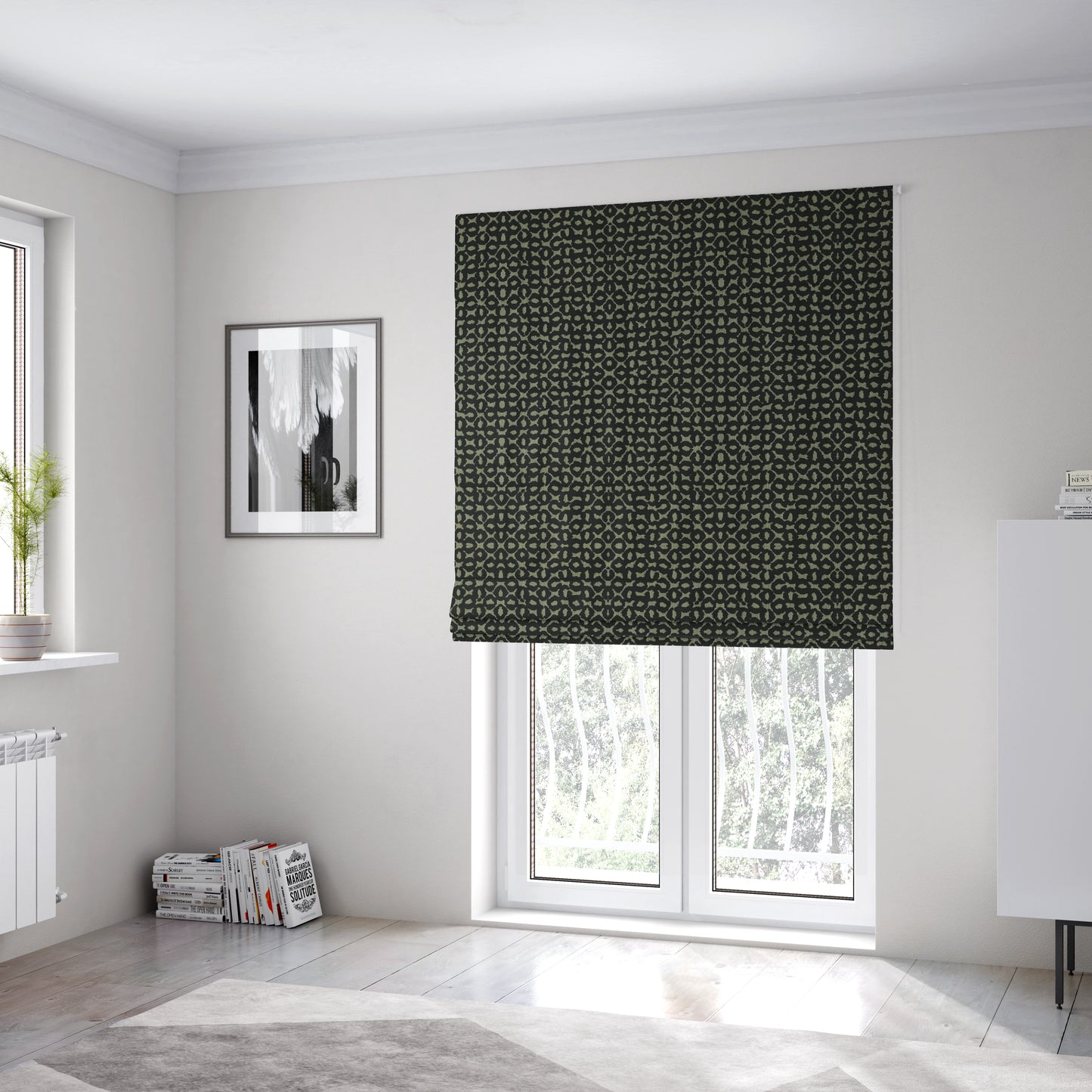 Geometric Small Inspired Pattern Black Coloured Soft Velvet Textured Upholstery Fabric JO-1429 - Roman Blinds