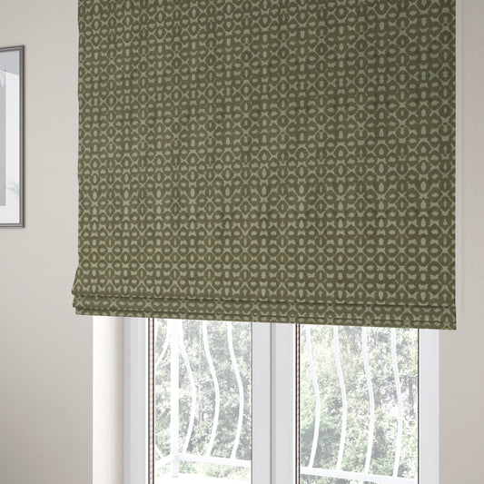 Geometric Small Inspired Pattern Brown Coloured Soft Velvet Textured Upholstery Fabric JO-1430 - Roman Blinds