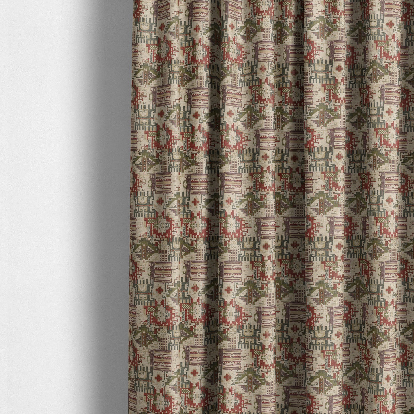 Zoque Kilim Tribal Theme Patchwork Intricate Pattern Cream Colour Chenille Fabric JO-1439 - Made To Measure Curtains