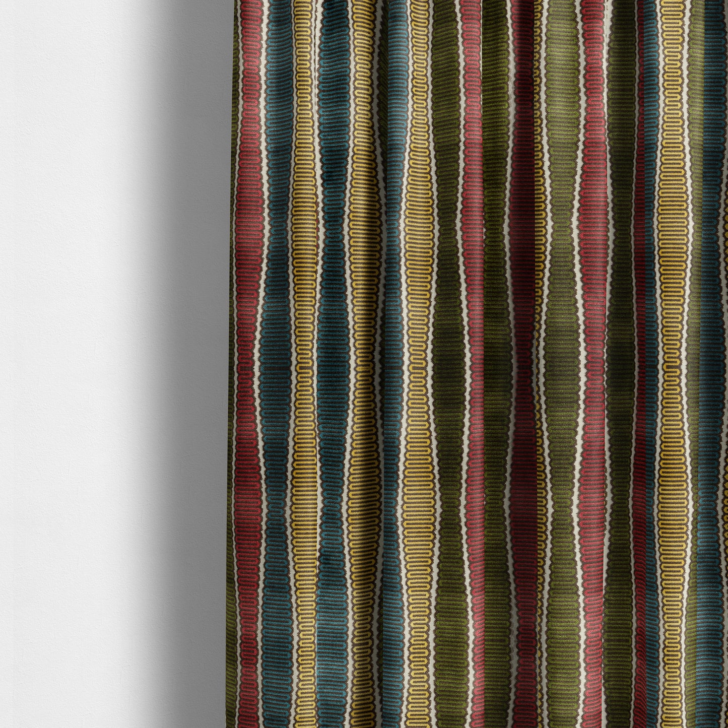 Ziani Designer Eclipsed Striped Pattern In Vibrant Yellow Blue Brown Red Green Colour Velvet Upholstery Fabric JO-144 - Made To Measure Curtains