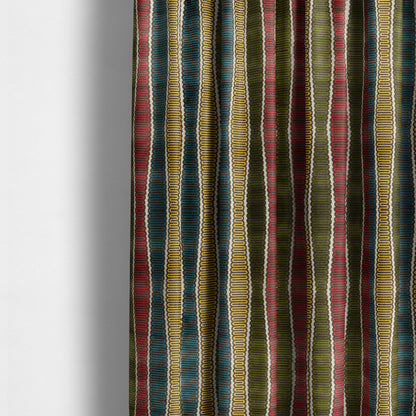 Ziani Designer Eclipsed Striped Pattern In Vibrant Yellow Blue Brown Red Green Colour Velvet Upholstery Fabric JO-144 - Made To Measure Curtains