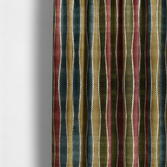 Ziani Designer Eclipsed Striped Pattern In Vibrant Yellow Blue Brown Red Green Colour Velvet Upholstery Fabric JO-144 - Made To Measure Curtains