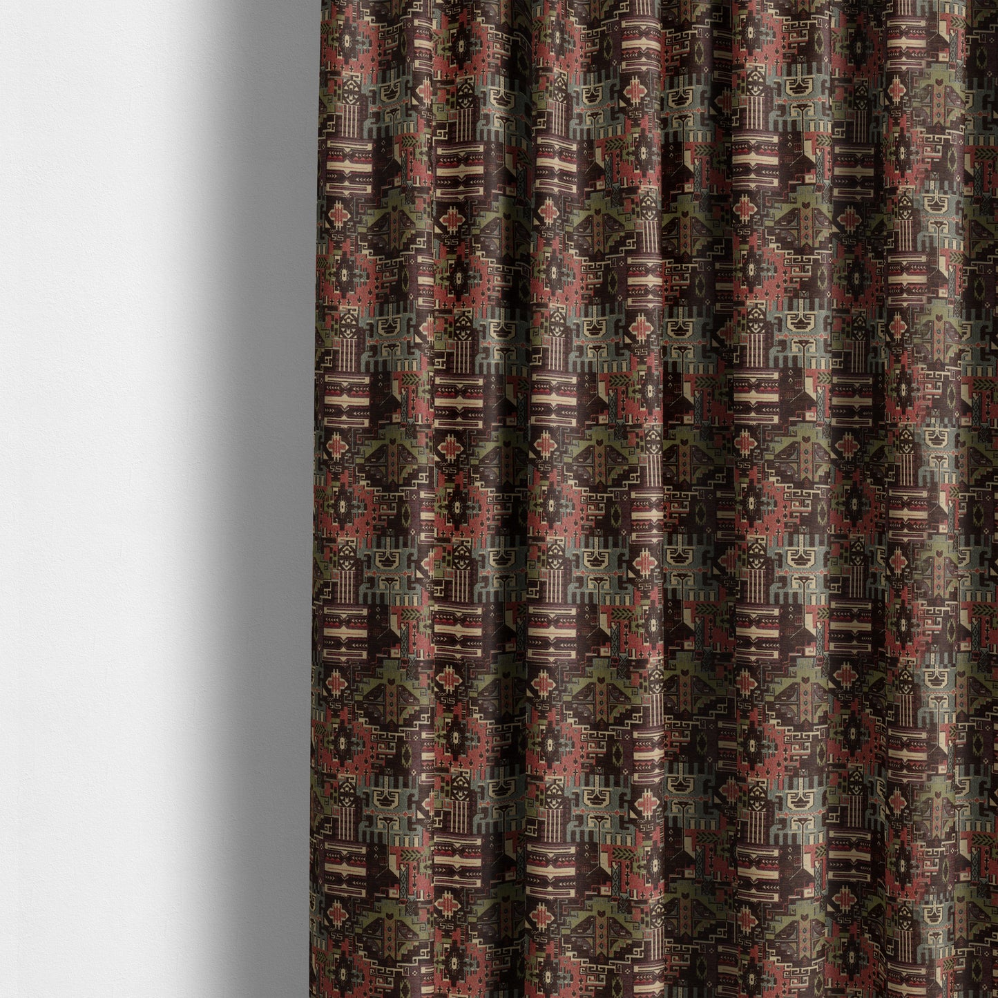 Zoque Kilim Tribal Theme Patchwork Intricate Pattern Brown Colour Chenille Fabric JO-1449 - Made To Measure Curtains