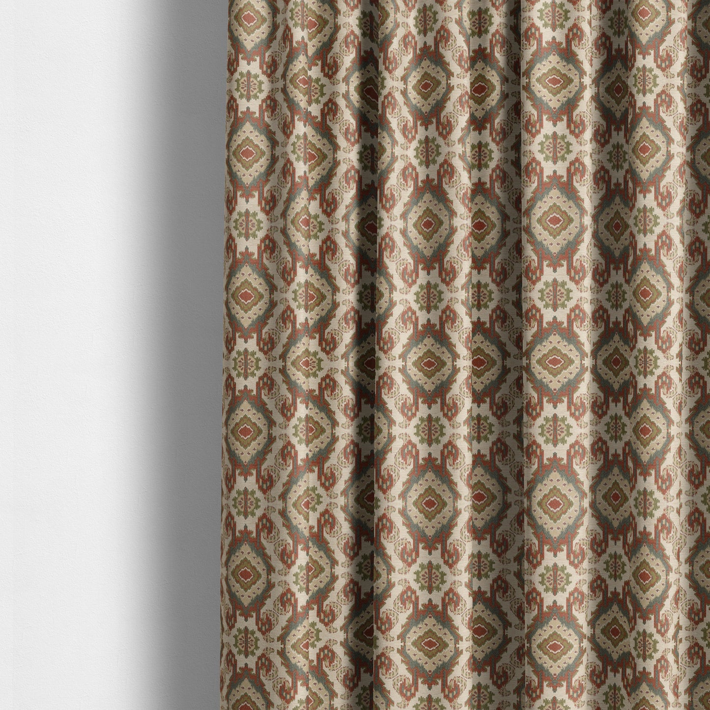 Mazahua Tribal Theme Damask Intricate Pattern Cream Coloured Chenille Fabric JO-1451 - Made To Measure Curtains