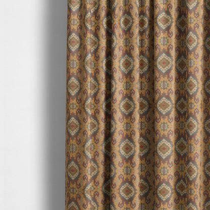 Mazahua Tribal Theme Damask Intricate Pattern Golden Orange Coloured Chenille Fabric JO-1454 - Made To Measure Curtains