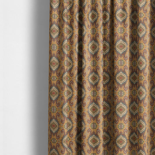 Mazahua Tribal Theme Damask Intricate Pattern Golden Orange Coloured Chenille Fabric JO-1454 - Made To Measure Curtains