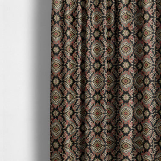 Mazahua Tribal Theme Damask Intricate Pattern Black Coloured Chenille Fabric JO-1455 - Made To Measure Curtains