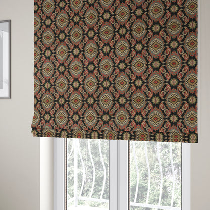 Mazahua Tribal Theme Damask Intricate Pattern Black Coloured Chenille Fabric JO-1455 - Roman Blinds