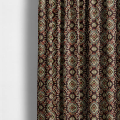 Mazahua Tribal Theme Damask Intricate Pattern Burgundy Coloured Chenille Fabric JO-1456 - Made To Measure Curtains