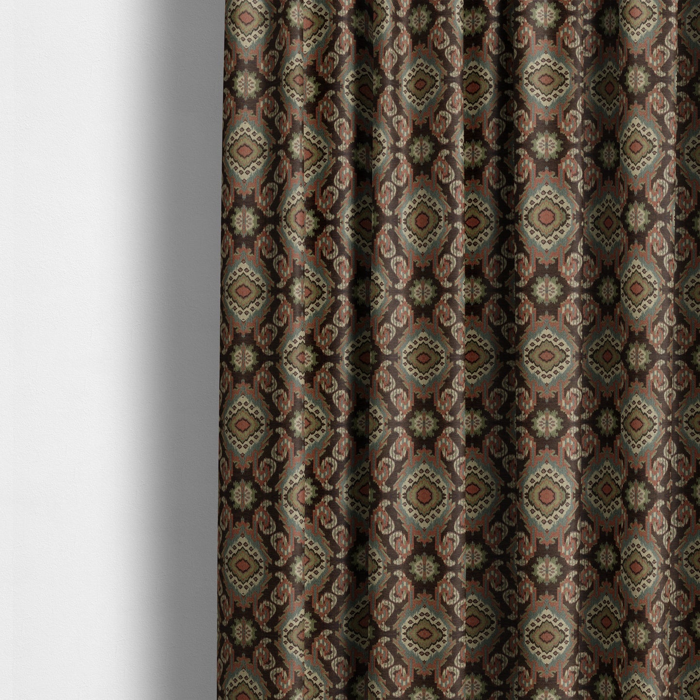 Mazahua Tribal Theme Damask Intricate Pattern Brown Coloured Chenille Fabric JO-1459 - Made To Measure Curtains