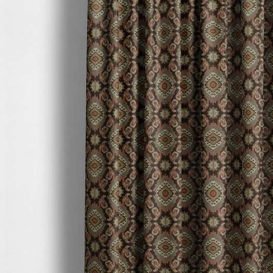 Mazahua Tribal Theme Damask Intricate Pattern Brown Coloured Chenille Fabric JO-1459 - Made To Measure Curtains