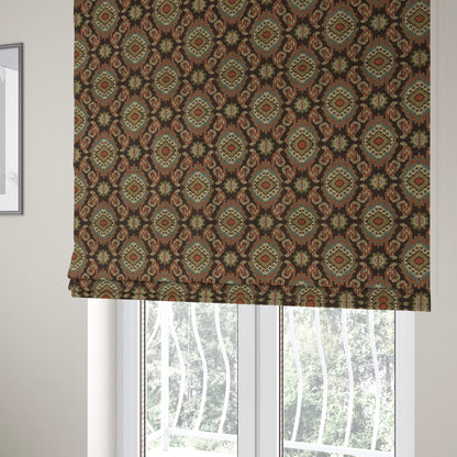 Mazahua Tribal Theme Damask Intricate Pattern Brown Coloured Chenille Fabric JO-1459 - Roman Blinds