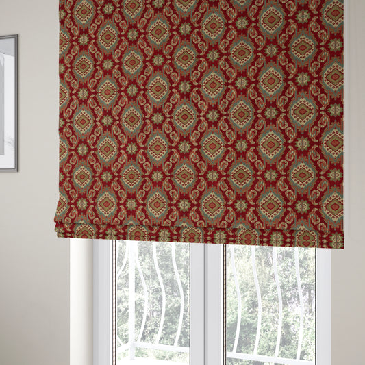 Mazahua Tribal Theme Damask Intricate Pattern Red Coloured Chenille Fabric JO-1460 - Roman Blinds