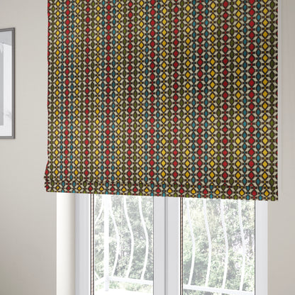 Ziani Designer Geometric Pattern In Vibrant Yellow Blue Brown Pink Green Colour Velvet Fabric JO-148 - Roman Blinds