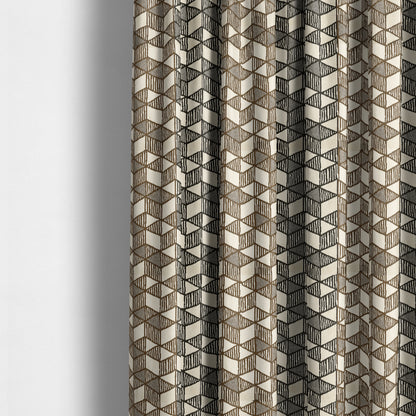 Geometric Triangles Cream Brown Black Colour Velvet Upholstery Fabric JO-15 - Made To Measure Curtains