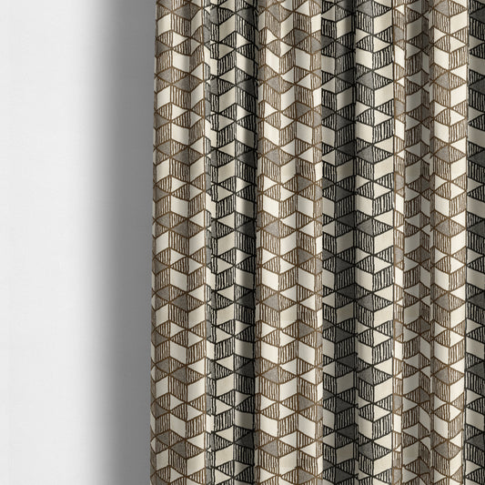 Geometric Triangles Cream Brown Black Colour Velvet Upholstery Fabric JO-15 - Made To Measure Curtains