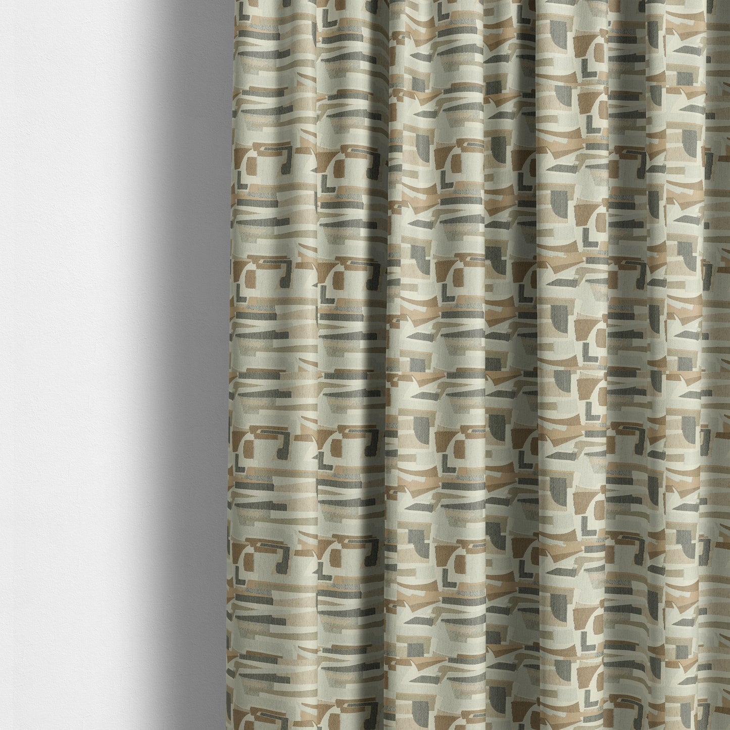 Maasai African Inspired Geometric Art Design Fabric In Beige Grey Woven Soft Chenille Furnishing Fabric JO-154 - Made To Measure Curtains