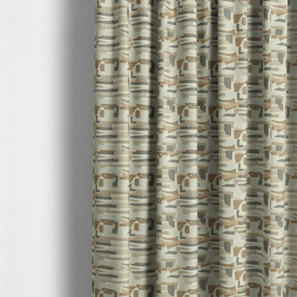 Maasai African Inspired Geometric Art Design Fabric In Beige Grey Woven Soft Chenille Furnishing Fabric JO-154 - Made To Measure Curtains