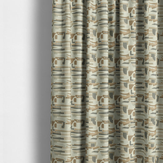 Maasai African Inspired Geometric Art Design Fabric In Beige Grey Woven Soft Chenille Furnishing Fabric JO-154 - Made To Measure Curtains