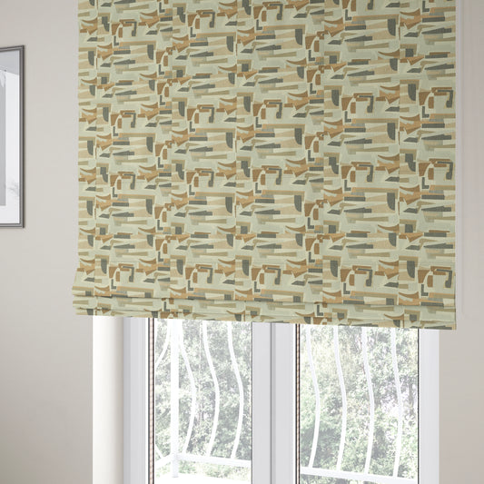 Maasai African Inspired Geometric Art Design Fabric In Beige Grey Woven Soft Chenille Furnishing Fabric JO-154 - Roman Blinds