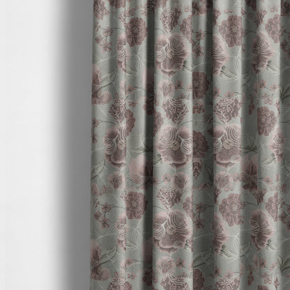 Anna Rose Grey Pink Coloured Floral Inspired Soft Chenille Fabric Material JO-157 - Made To Measure Curtains