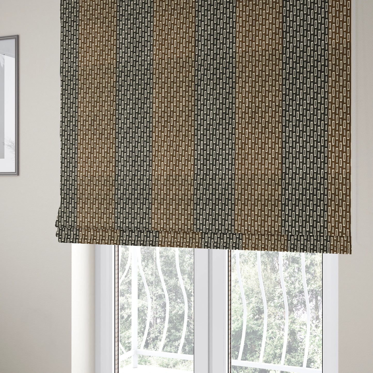 Geometric Blocks Pattern Cream Brown Black Colour Velvet Upholstery Fabric JO-16 - Roman Blinds