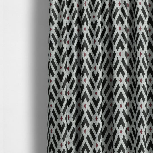Fantasque Danton Striking Diamond Pattern White Black Red Colour Soft Woven Chenille Fabric JO-163 - Made To Measure Curtains