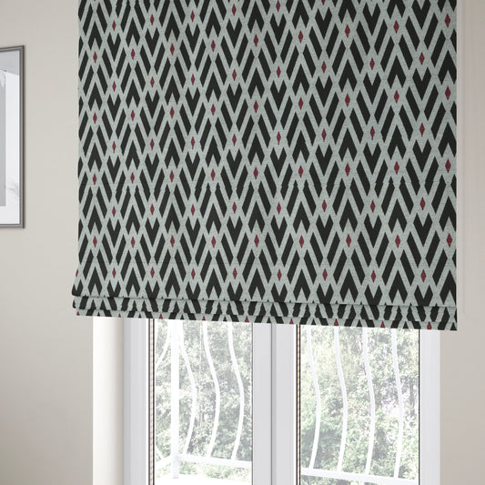 Fantasque Danton Striking Diamond Pattern White Black Red Colour Soft Woven Chenille Fabric JO-163 - Roman Blinds