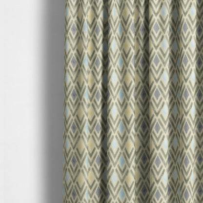 Ziani Cut Velvet Fabric In Geometric Diamond Pattern Winter Yellow Teal Purple Grey Colour JO-165 - Made To Measure Curtains