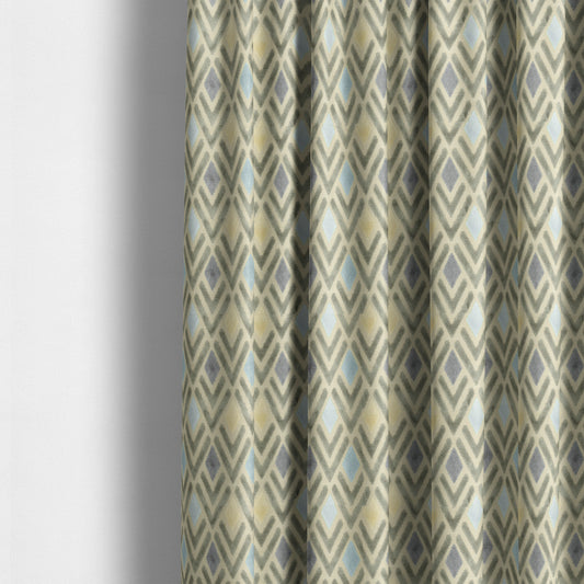 Ziani Cut Velvet Fabric In Geometric Diamond Pattern Winter Yellow Teal Purple Grey Colour JO-165 - Made To Measure Curtains