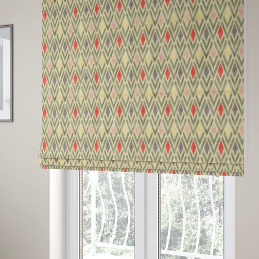 Ziani Cut Velvet Fabric In Geometric Diamond Pattern Spring Red Purple Pink Grey Colour JO-166 - Roman Blinds