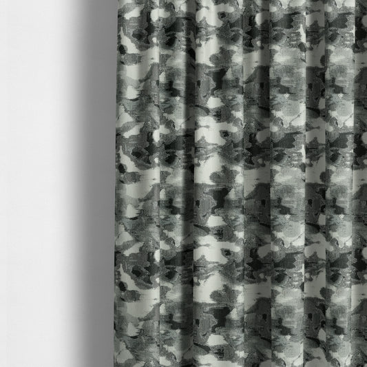 Camouflage Abstract Pattern Black Grey Colour Soft Chenille Fabric JO-167 - Made To Measure Curtains