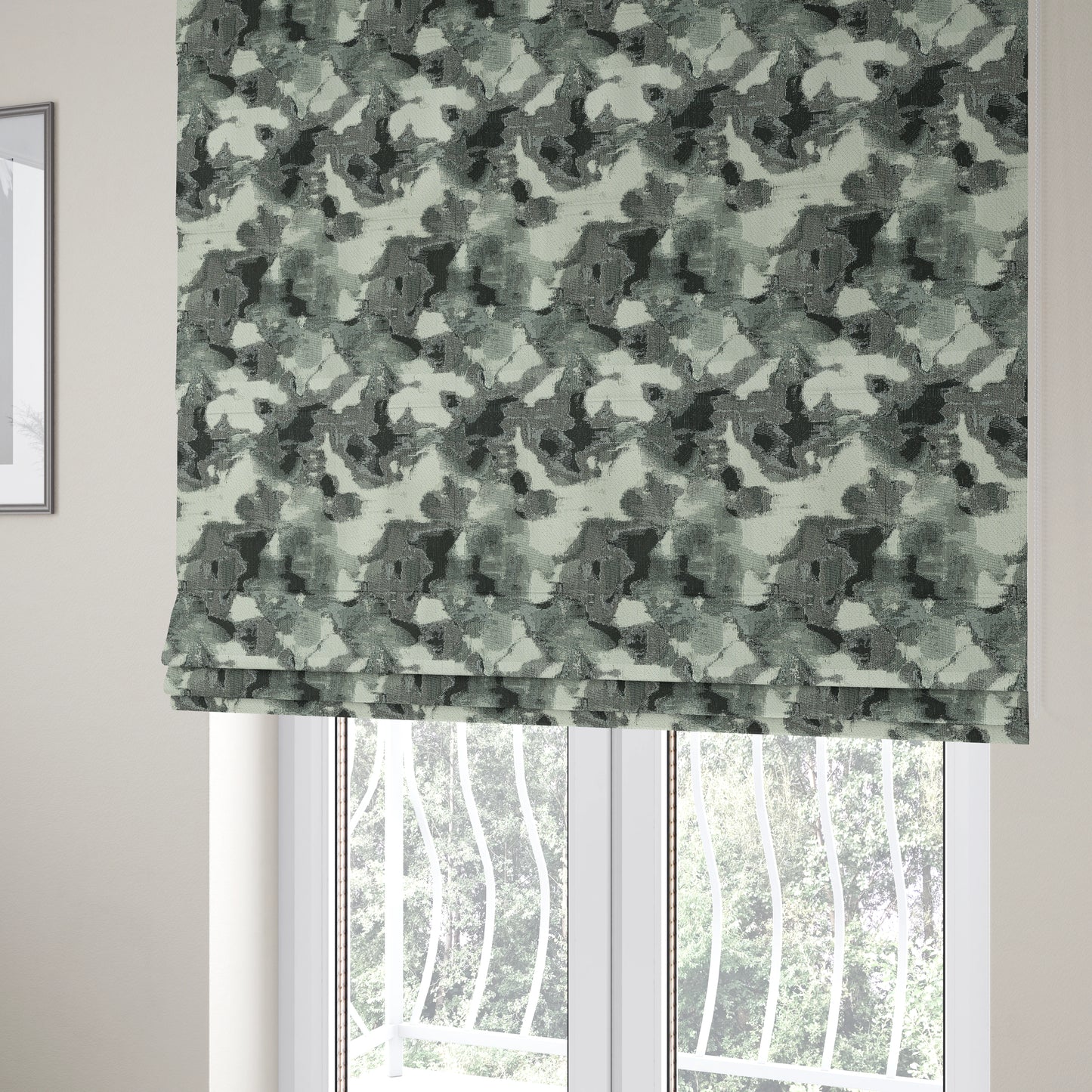 Camouflage Abstract Pattern Black Grey Colour Soft Chenille Fabric JO-167 - Roman Blinds