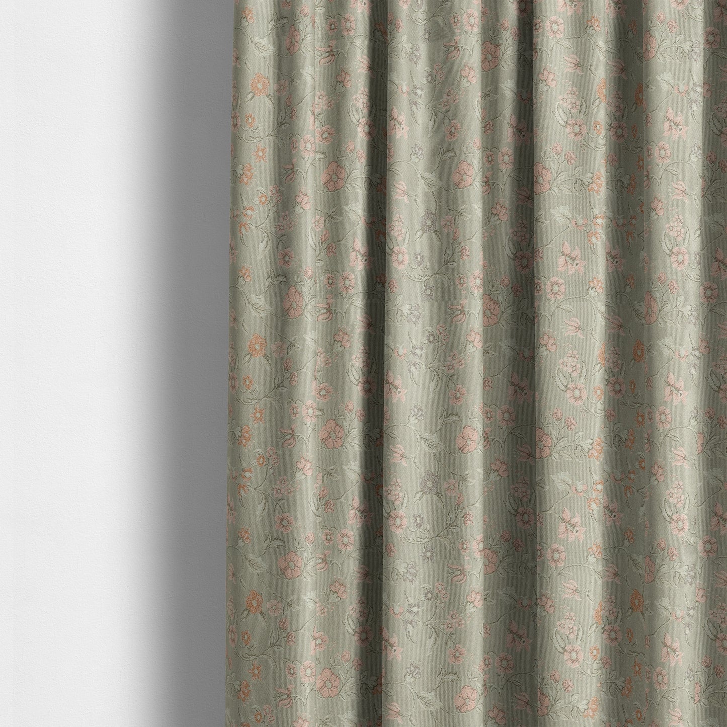 Anna Rose Grey Pink Coloured Small Floral Leaf Soft Chenille Fabric Material JO-168 - Made To Measure Curtains