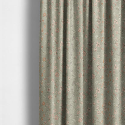 Anna Rose Grey Pink Coloured Small Floral Leaf Soft Chenille Fabric Material JO-168 - Made To Measure Curtains