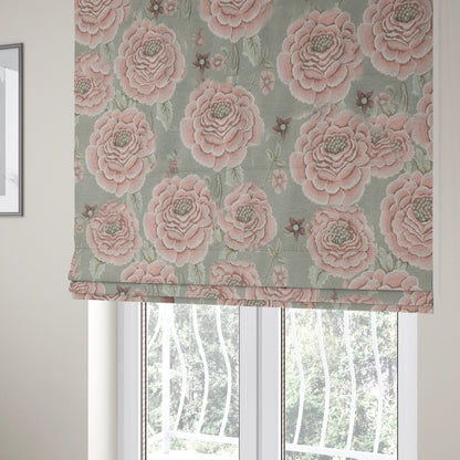 Anna Rose Grey Pink Colour Large Floral Leaf Soft Chenille Fabric JO-169 - Roman Blinds