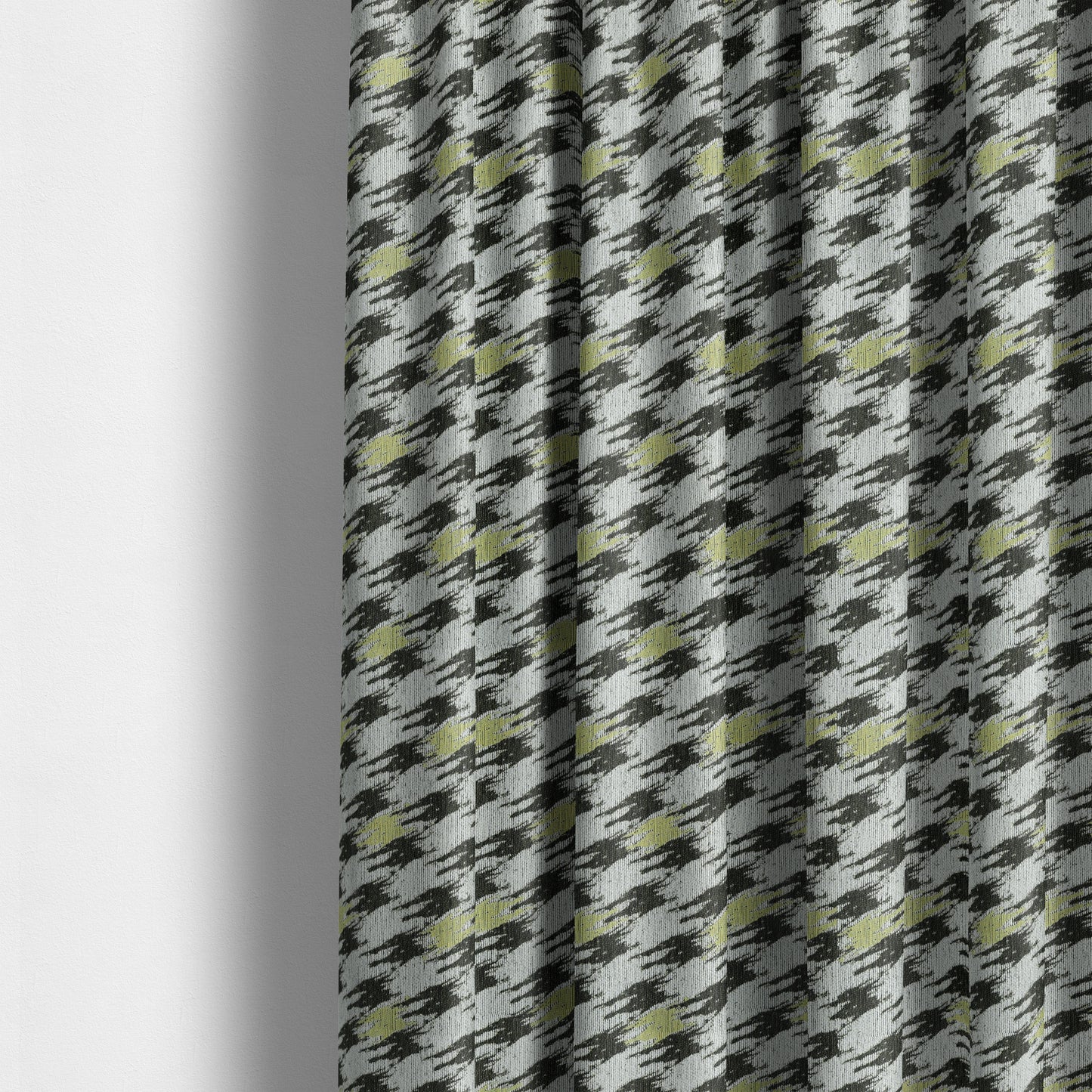 White Green Black Geometric Pattern Upholstery Chenille Fabric JO-170 - Made To Measure Curtains