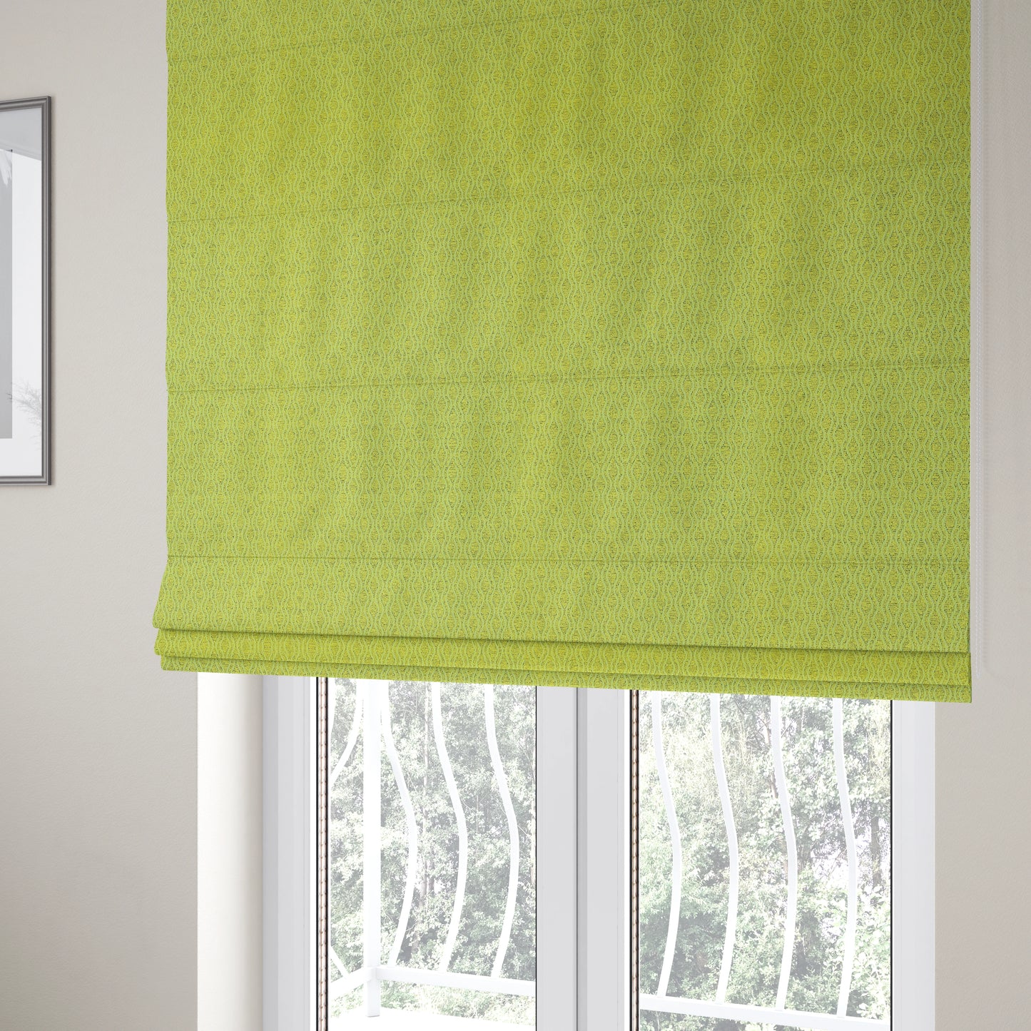 Piccadilly Collection Eclipse Pattern Woven Upholstery Green Chenille Fabric JO-173 - Roman Blinds