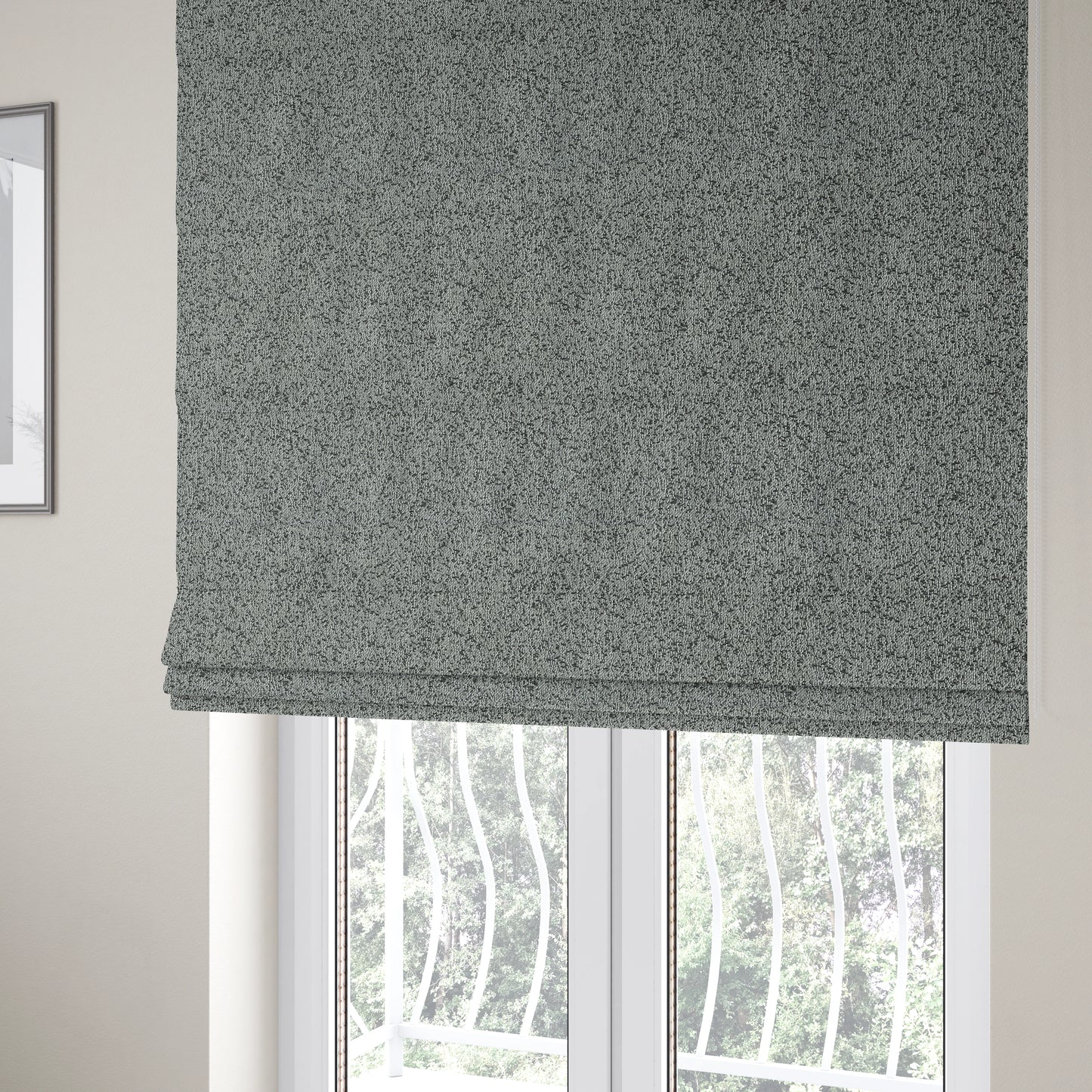 Black Grey White Self Plain Textured Woven Chenille Fabrics JO-177 - Roman Blinds