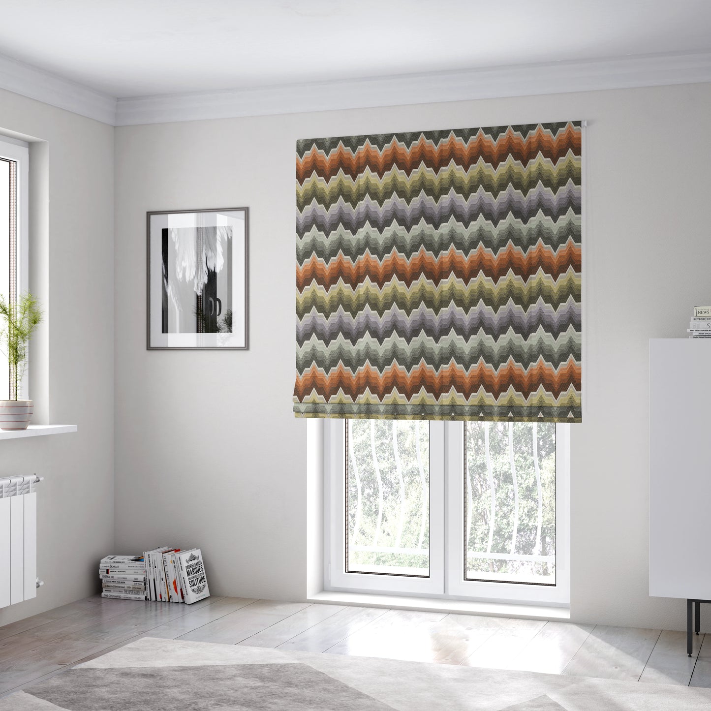 Geometric Colourful Funky Chevron Pattern Fabric Vibrant Colours Chenille Upholstery Fabric JO-18 - Roman Blinds