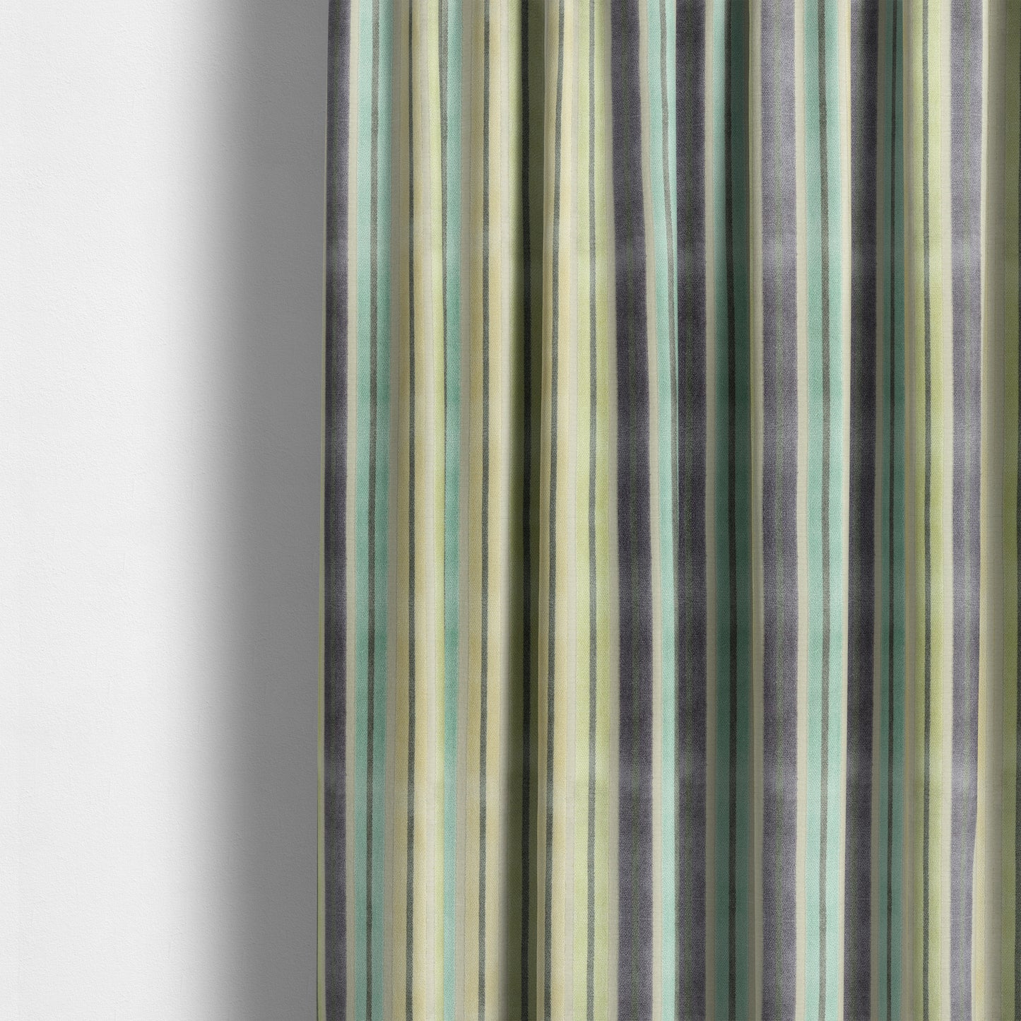 Ziani Cut Velvet Fabric In Striped Pattern Winter Yellow Teal Purple Grey Colour JO-184 - Made To Measure Curtains