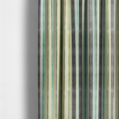 Ziani Cut Velvet Fabric In Striped Pattern Winter Yellow Teal Purple Grey Colour JO-184 - Made To Measure Curtains