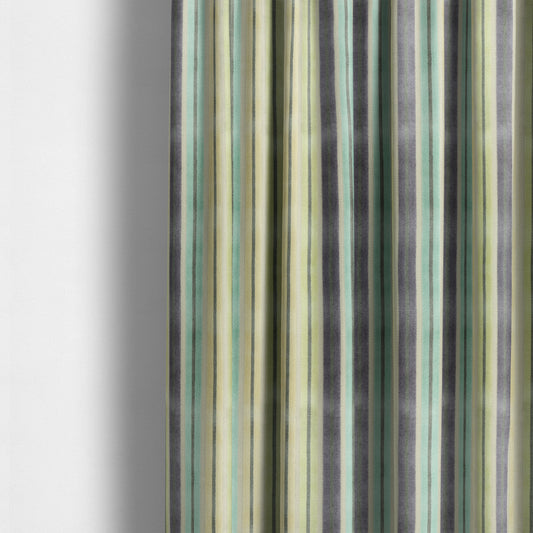 Ziani Cut Velvet Fabric In Striped Pattern Winter Yellow Teal Purple Grey Colour JO-184 - Made To Measure Curtains